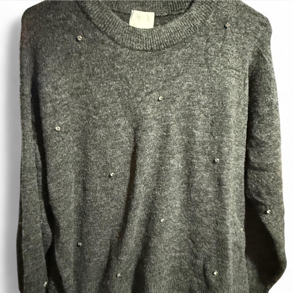 Dark Grey Melange Beaded Sweater
